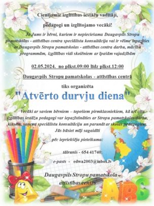 Daugavpils Stropu pamatskolas – attīstības centrā tiks organizēta “Atvērto durvju diena”